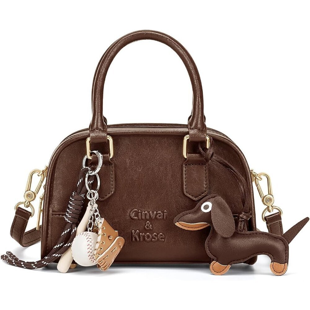 Leather Crossbody Purse for Women Vintage Style with Charms